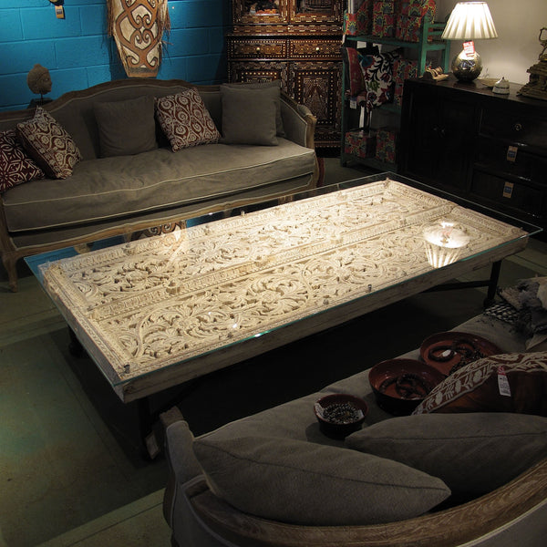 Coffee Table Made From 19thC Carved Teak Doors