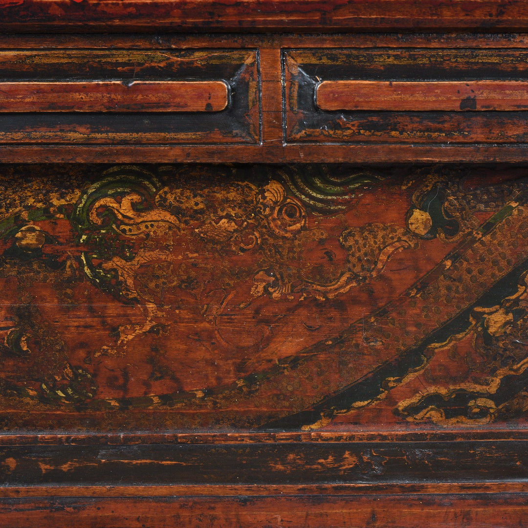 Dragon Detail Of Folding Painted Prayer Table (Choksar) from Tibet 19thC | Indigo Antiques