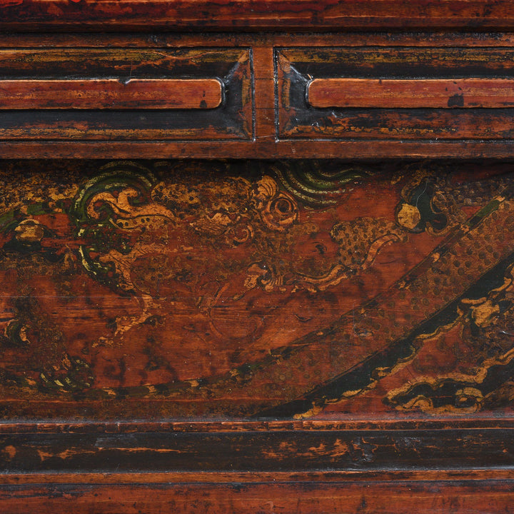 Dragon Detail Of Folding Painted Prayer Table (Choksar) from Tibet 19thC | Indigo Antiques