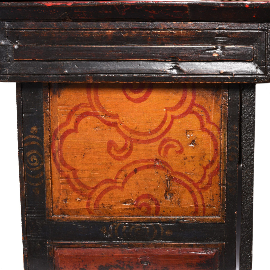 Side Detail Of Folding Painted Prayer Table (Choksar) from Tibet 19thC | Indigo Antiques