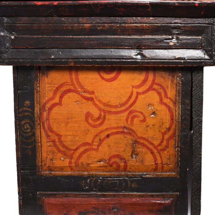 Side Detail Of Folding Painted Prayer Table (Choksar) from Tibet 19thC | Indigo Antiques