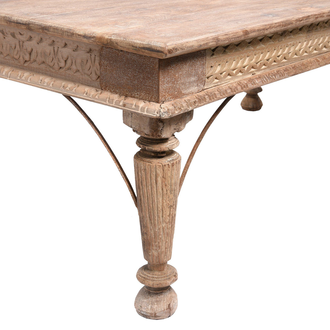 Leg Detail from an Indian Takhat Coffee Table Made From Reclaimed Teak Wood | Indigo Antiques