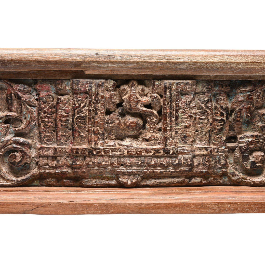 Ganesh Carving Indian Takhat Coffee Table Made From Reclaimed Teak | Indigo Antiques