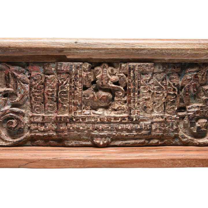 Ganesh Carving Indian Takhat Coffee Table Made From Reclaimed Teak | Indigo Antiques