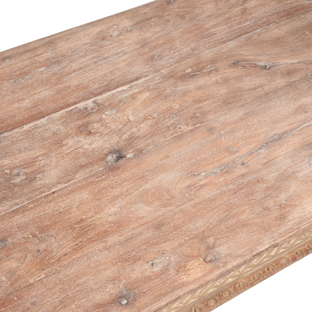 Top Detail from an Indian Takhat Coffee Table Made From Reclaimed Teak Wood | Indigo Antiques