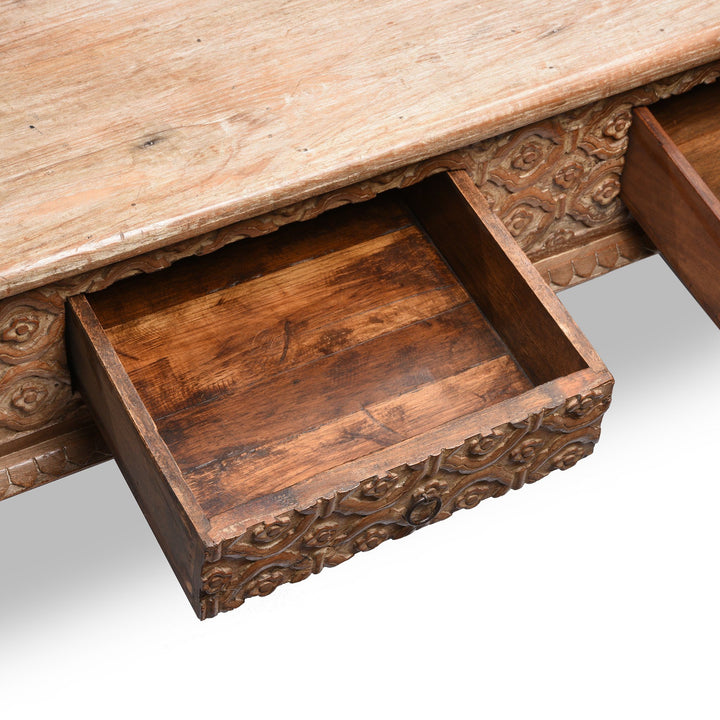 Indian 2 Drawer Takhat Coffee Table Made From Reclaimed Teak | Indigo Antiques