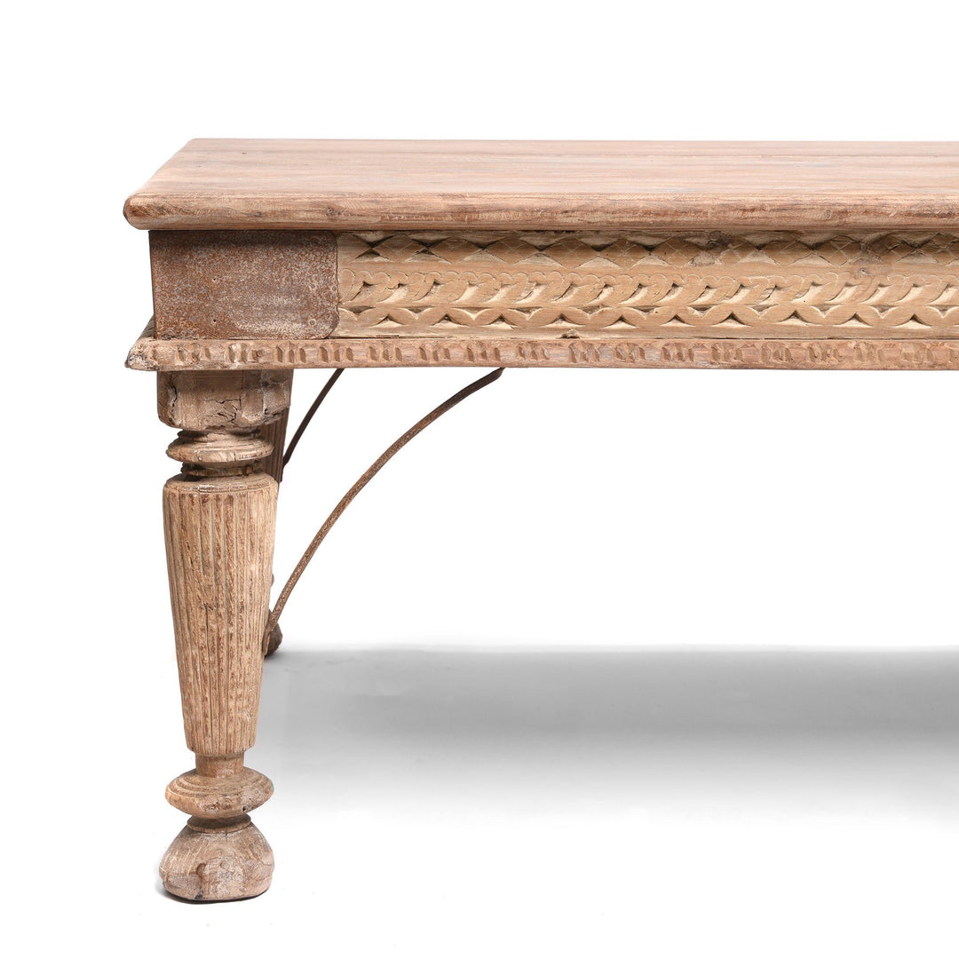 Leg Detail from an Indian Takhat Coffee Table Made From Reclaimed Teak Wood | Indigo Antiques