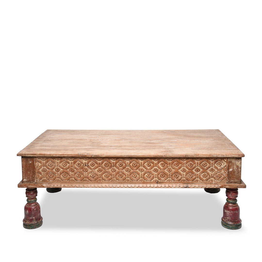 Indian 2 Drawer Takhat Coffee Table Made From Reclaimed Teak | Indigo Antiques