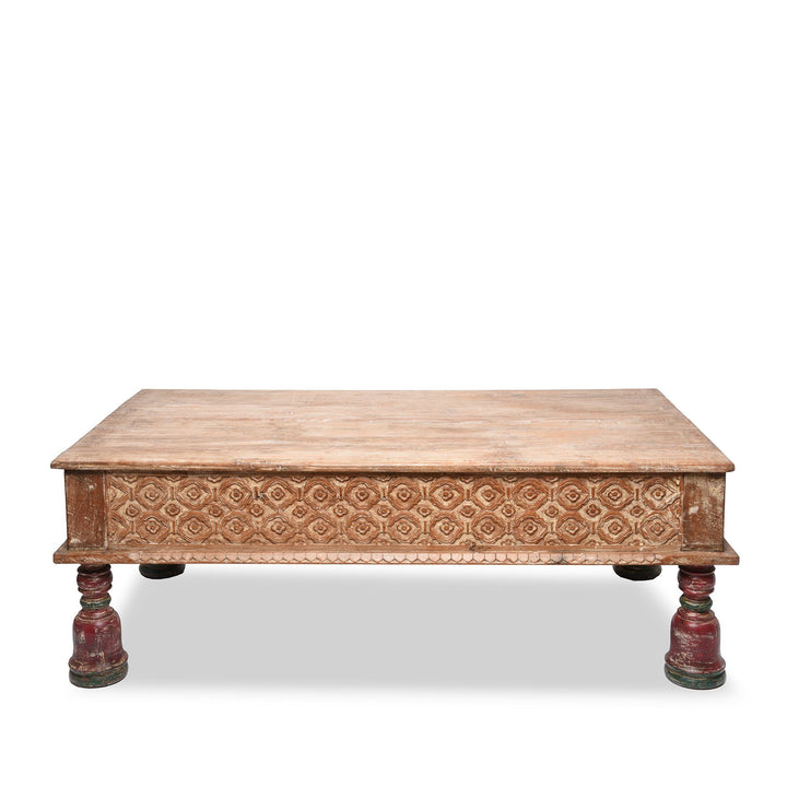Indian 2 Drawer Takhat Coffee Table Made From Reclaimed Teak | Indigo Antiques