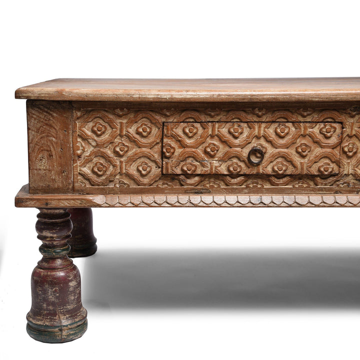 Indian 2 Drawer Takhat Coffee Table Made From Reclaimed Teak | Indigo Antiques