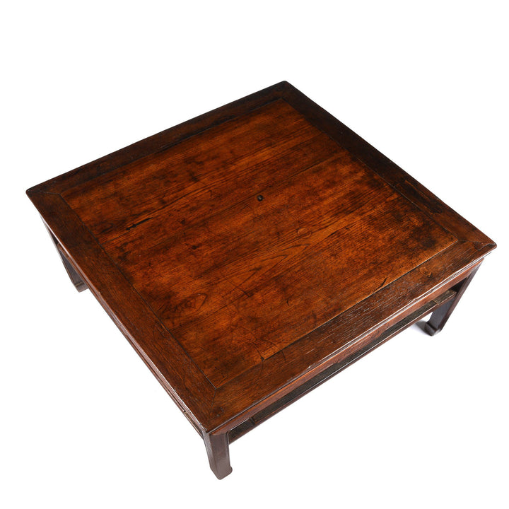 Top Detail from a Antiques Chinese Qing Oak, Jichimu (Chicken Wing) & Elm Wood Square Coffee Table From Shanxi | Indigo Antiques