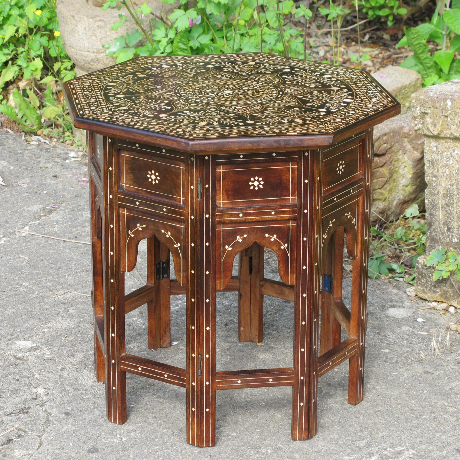 Octagonal Rosewood Table with Bone Inlay Work | Indigo Oriental Antiques