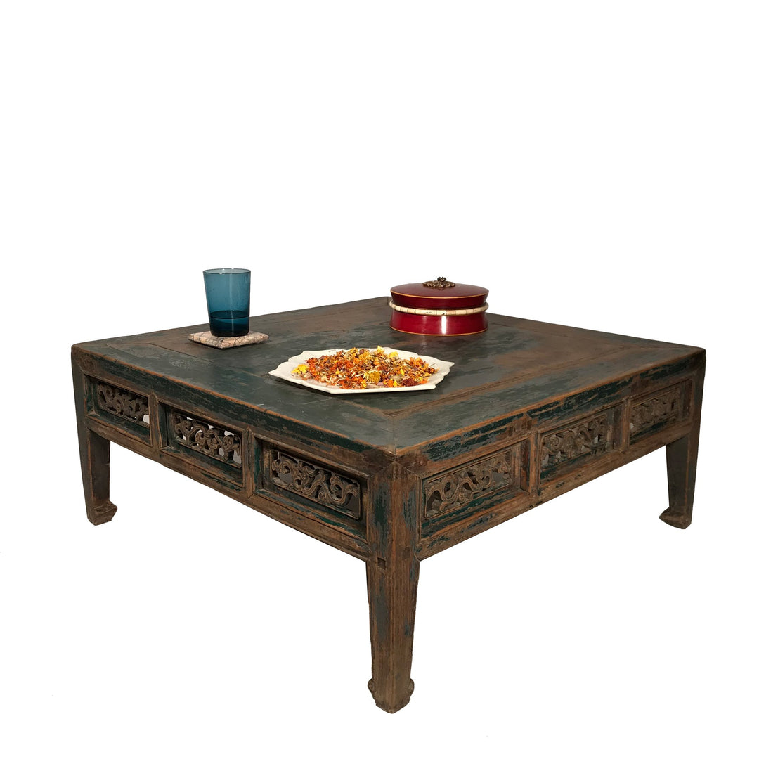 Low Carved Table - Suitable For Coffee Table - Elm - 19thC - 77 x 77 x 32 (wxdxh cms) - C1248