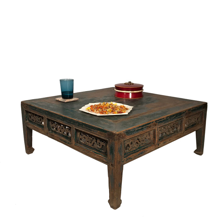 Low Carved Table - Suitable For Coffee Table - Elm - 19thC - 77 x 77 x 32 (wxdxh cms) - C1248