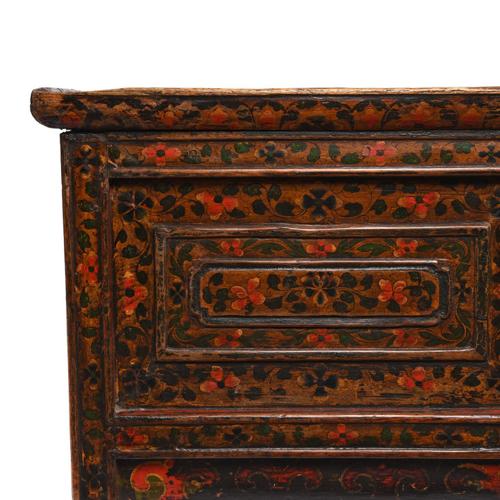 Corner Detail of Painted Choksar Prayer Table from Tibet - 19thC | Indigo Antiques