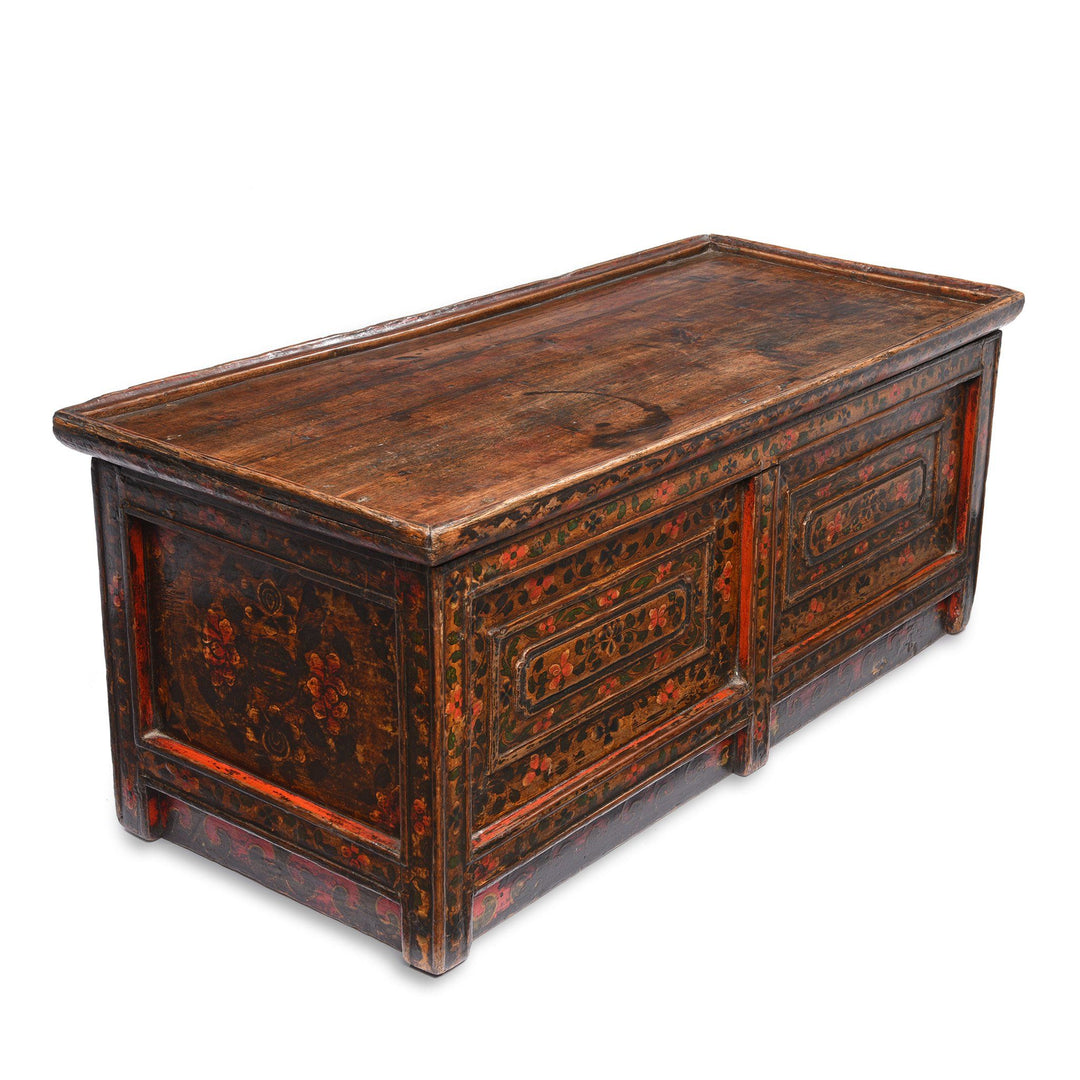 Side Detail of Painted Choksar Prayer Table from Tibet - 19thC | Indigo Antiques