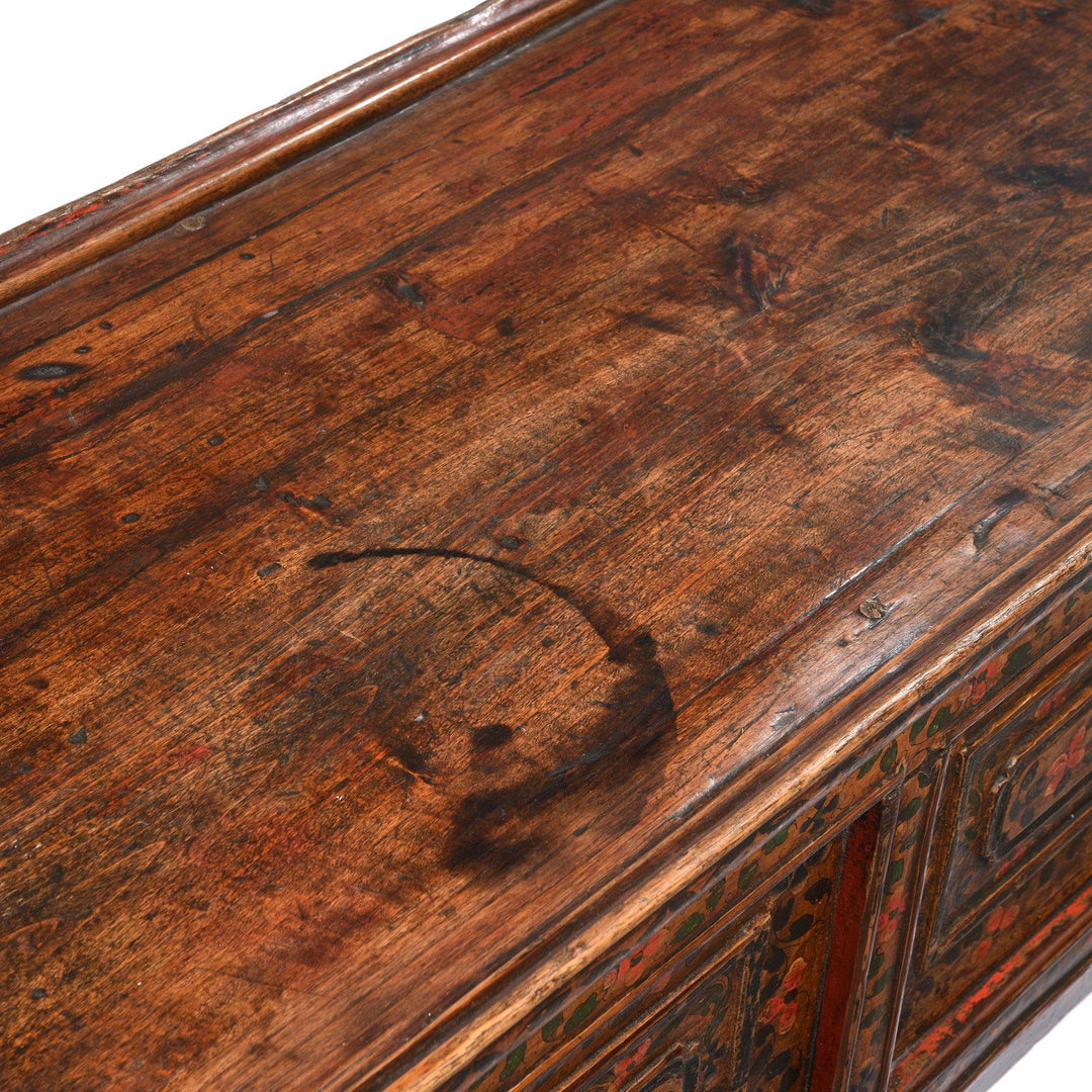 Surface Detail Of Painted Choksar Prayer Table from Tibet - 19thC | Indigo Antiques