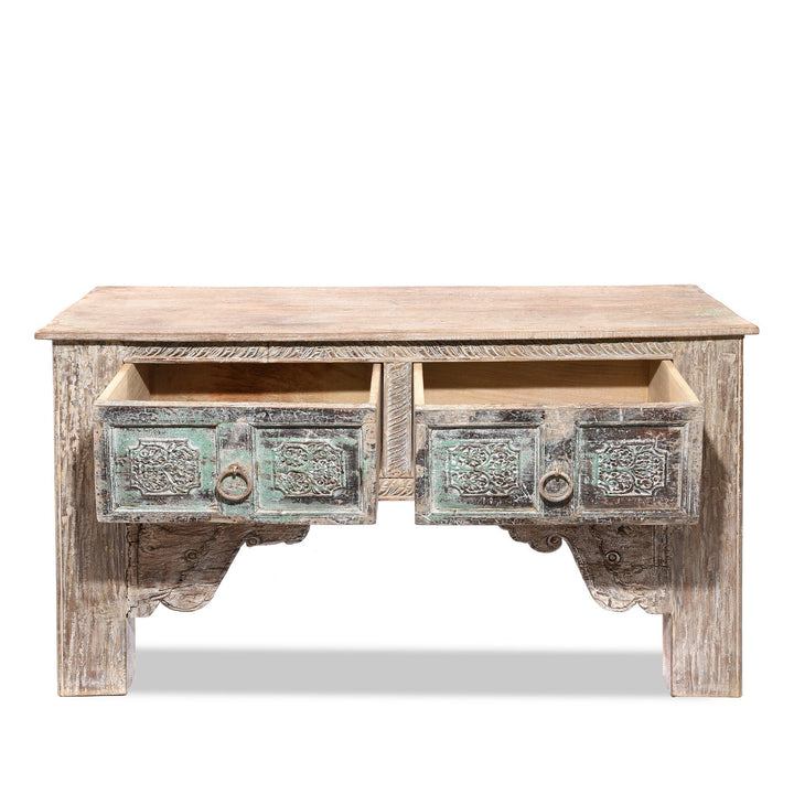 Drawer Detail from a 2 Drawer Painted Console Table Made From Reclaimed Teak | Indigo Antiques