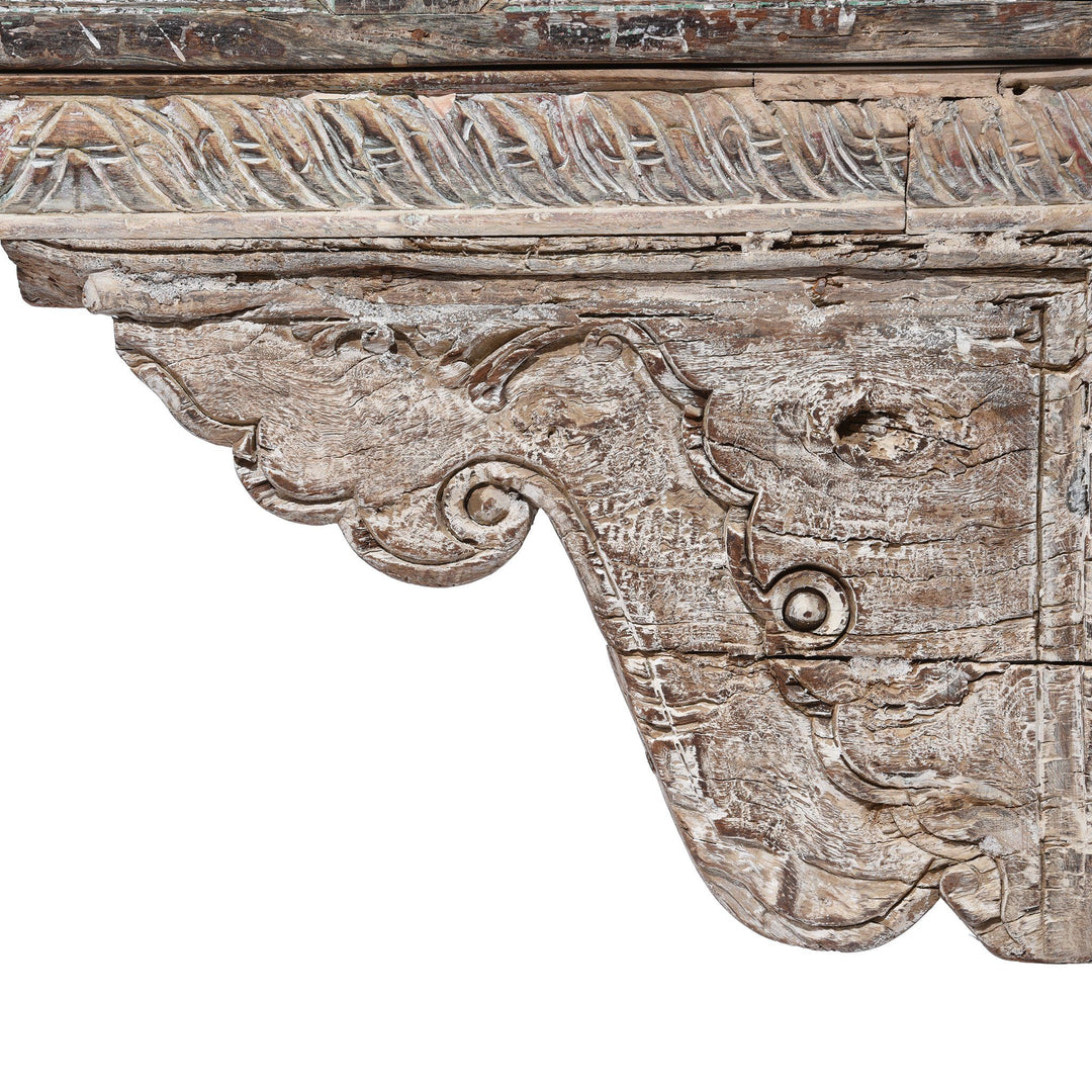 Carving Detail from a 2 Drawer Painted Console Table Made From Reclaimed Teak | Indigo Antiques