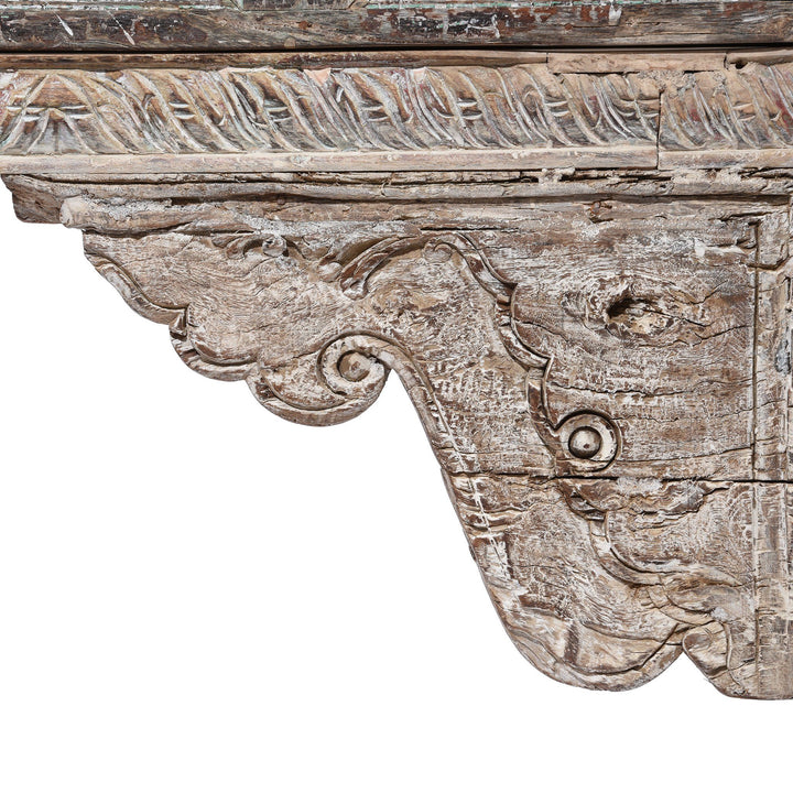 Carving Detail from a 2 Drawer Painted Console Table Made From Reclaimed Teak | Indigo Antiques