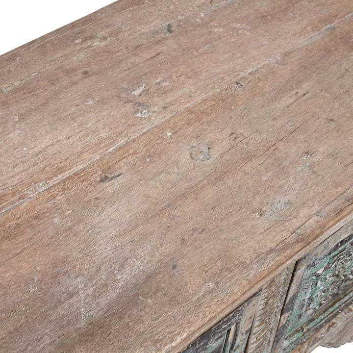 Top Detail from a 2 Drawer Painted Console Table Made From Reclaimed Teak | Indigo Antiques
