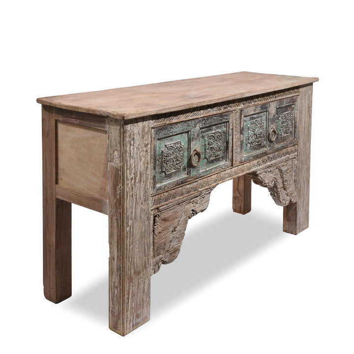Side detail from a 2 Drawer Painted Console Table Made From Reclaimed Teak | Indigo Antiques