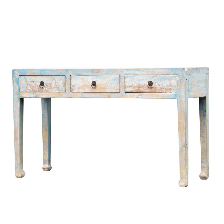 3 Drawer Altar Table Old Blue  Painted Pine | Indigo Oriental Antiques