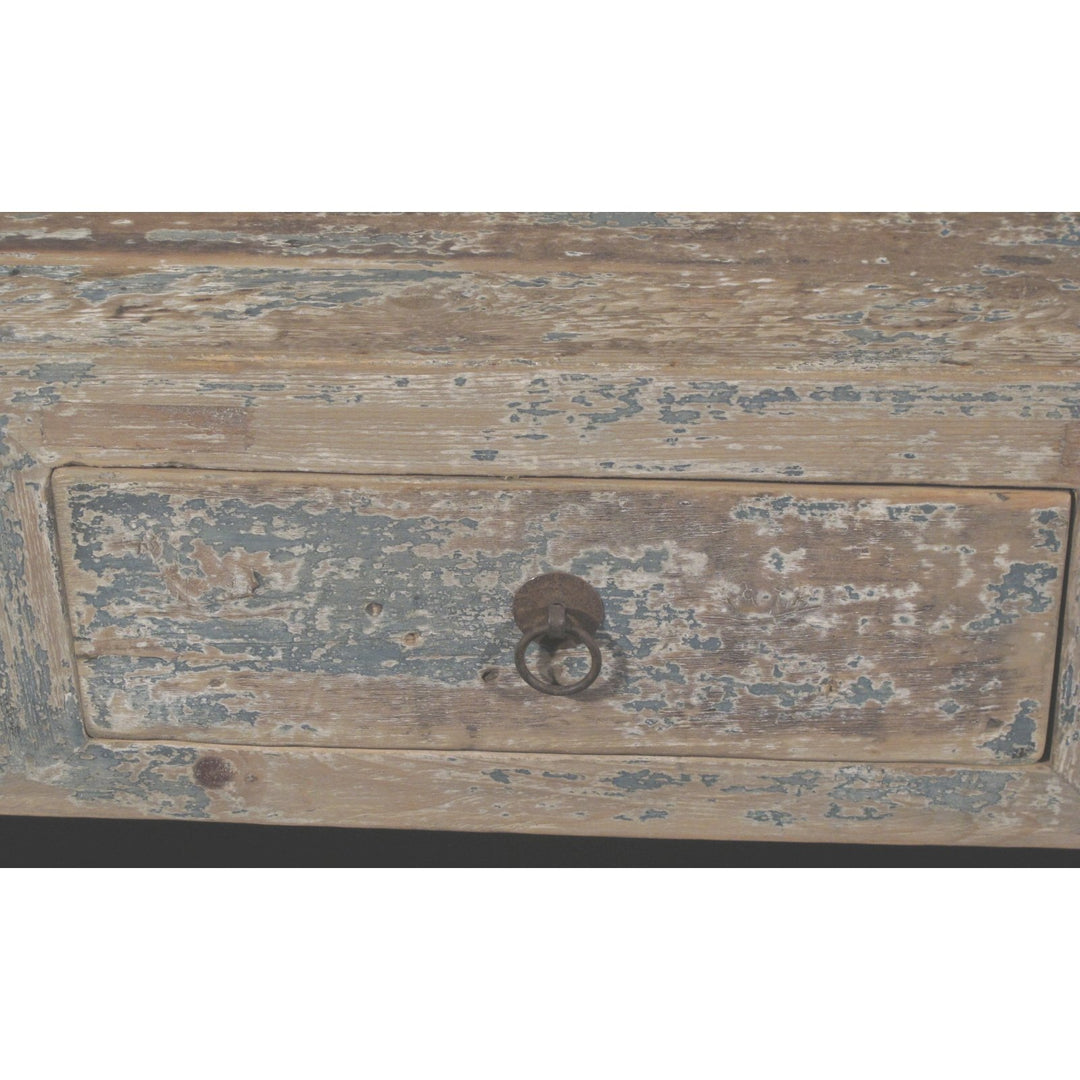 3 Drawer Altar Table Old Blue  Painted Pine | Indigo Oriental Antiques