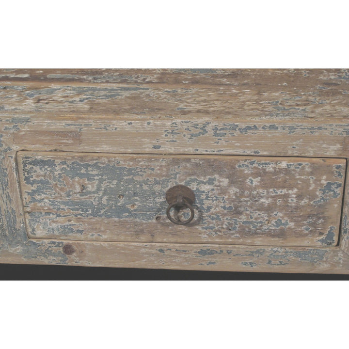3 Drawer Altar Table Old Blue  Painted Pine | Indigo Oriental Antiques