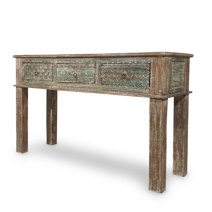 3 Drawer Console Table Made From Reclaimed Teak | Indigo Oriental Antiques