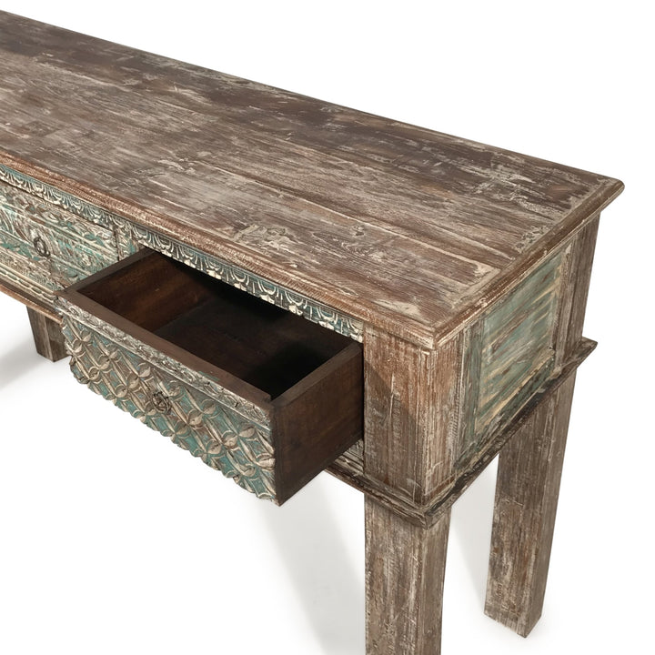 3 Drawer Console Table Made From Reclaimed Teak | Indigo Oriental Antiques