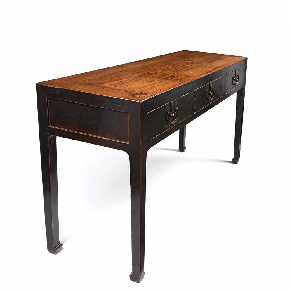Side detail from a Antique 3 Drawer Chinese Console Table With Dark Lacquer - 19thC | Indigo Antiques
