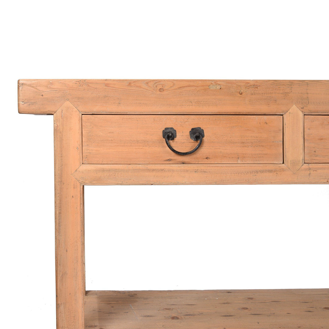 3 Drawer Farmhouse Console Table Made From Reclaimed Wood | Indigo Antiques