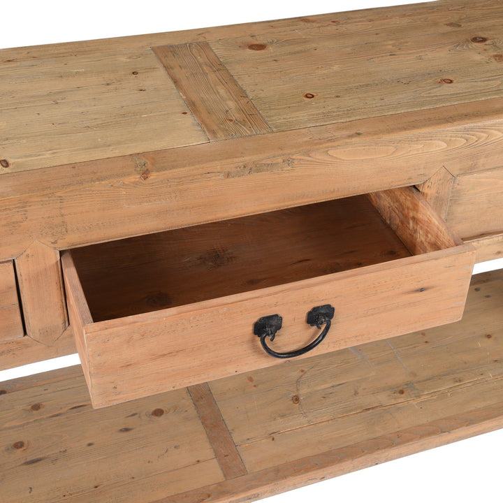 3 Drawer Farmhouse Console Table Made From Reclaimed Wood | Indigo Antiques