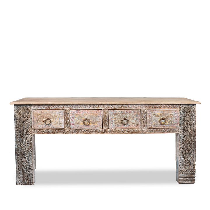 Indian 4 Drawer Painted Console Table Made From Reclaimed Teak | Indigo Antiques