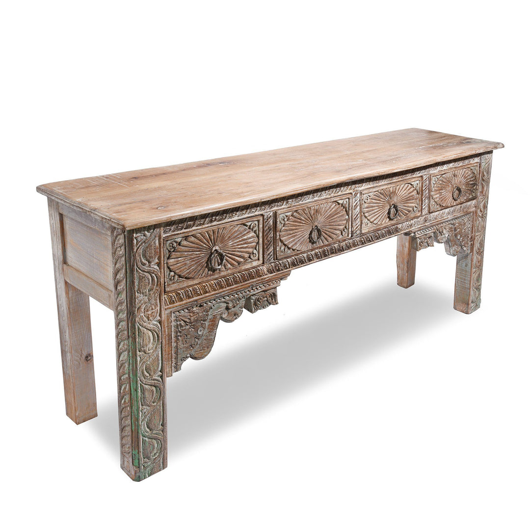 Side Detail from a 4 Drawer Painted Console Table Made From Reclaimed Teak | Indigo Antiques