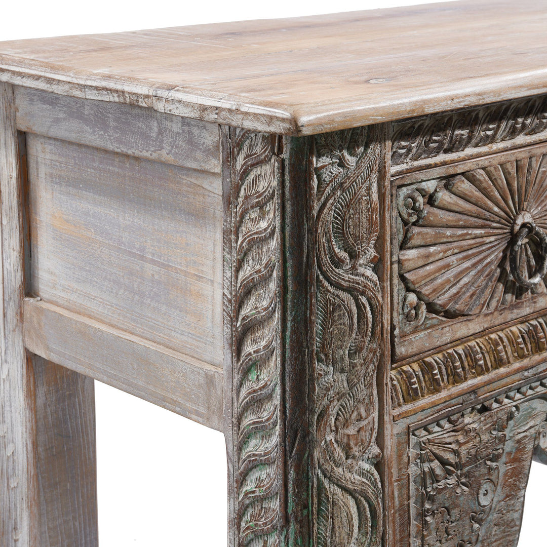 Side detail from a 4 Drawer Painted Console Table Made From Reclaimed Teak | Indigo Antiques
