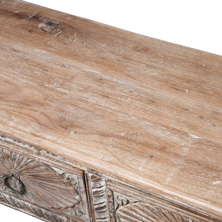 Top detail from a 4 Drawer Painted Console Table Made From Reclaimed Teak | Indigo Antiques