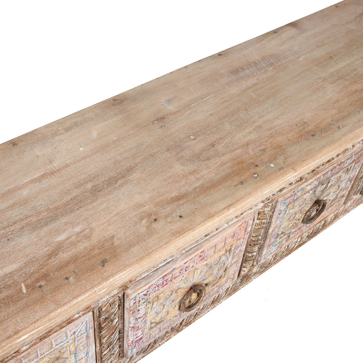 Top Detail From an Indian 4 Drawer Painted Console Table Made From Reclaimed Teak | Indigo Antiques