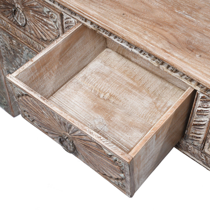 Drawer Detail from a 4 Drawer Painted Console Table Made From Reclaimed Teak | Indigo Antiques