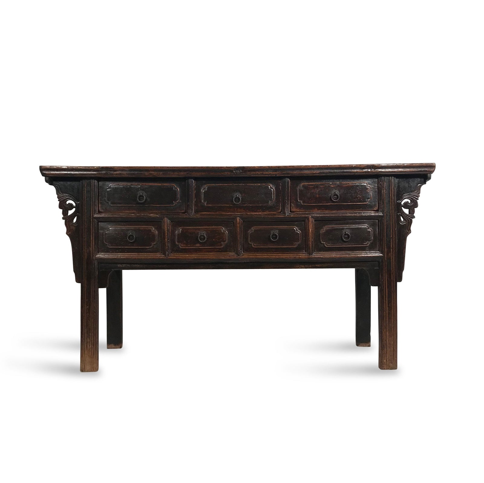 Console Table With 7 Drawers - Elm Wood - Ca 19thC - 162 x 50 x 85 (wxdxh cms) - C1245