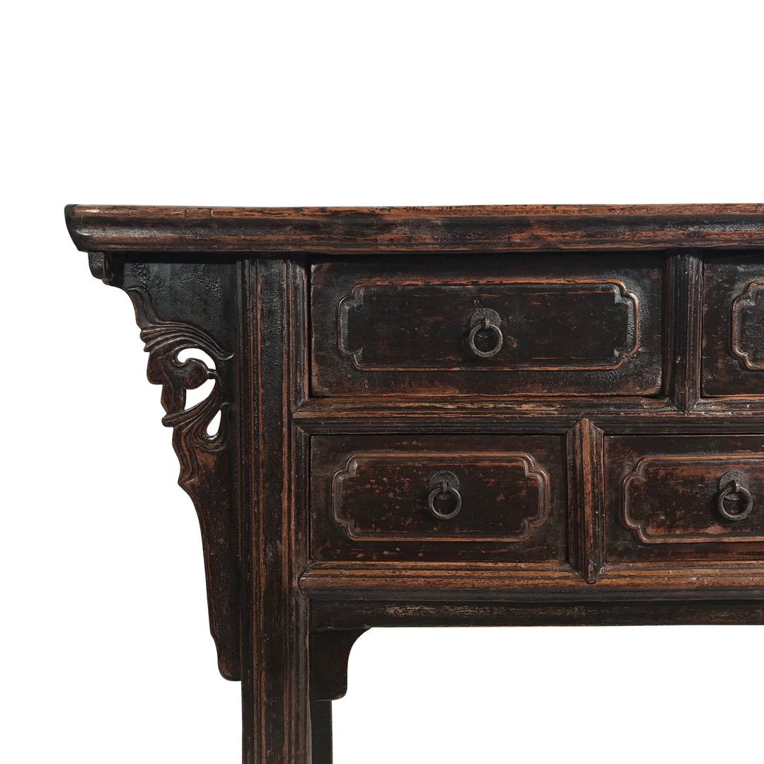 Console Table With 7 Drawers - Elm Wood - Ca 19thC - 162 x 50 x 85 (wxdxh cms) - C1245
