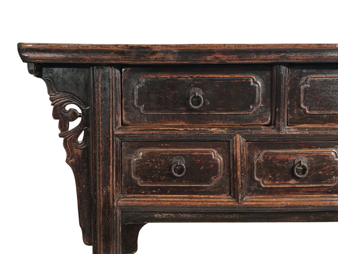 Console Table With 7 Drawers - Elm Wood - Ca 19thC - 162 x 50 x 85 (wxdxh cms) - C1245