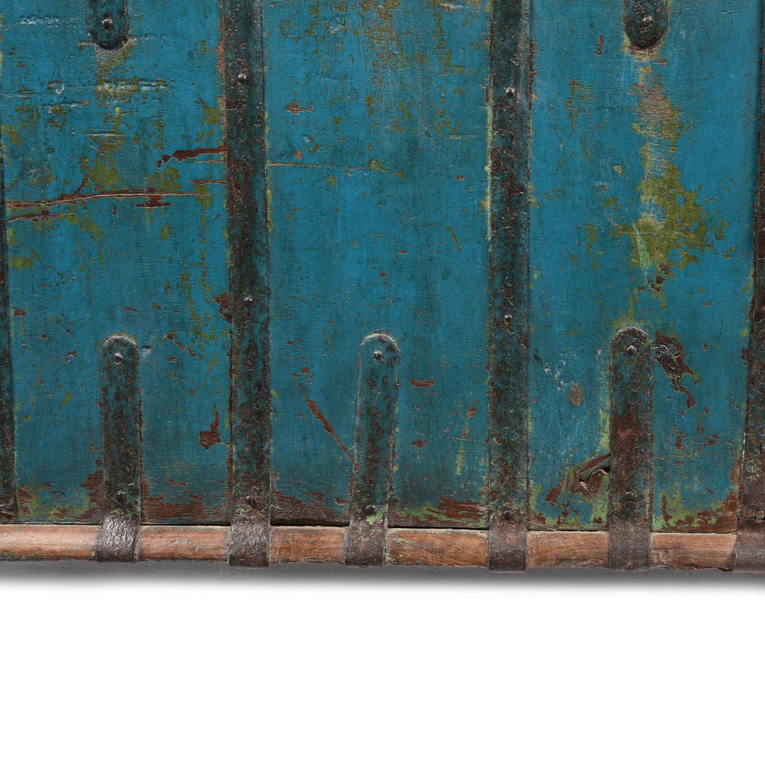 Iron Binding Detail From Blue Painted Pithara Console Chest From Gujarat- 19thC | Indigo Antiques