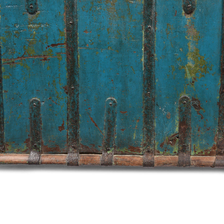 Iron Binding Detail From Blue Painted Pithara Console Chest From Gujarat- 19thC | Indigo Antiques