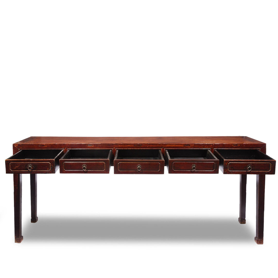 Open Draws Aubergine Lacquer Five Drawer Altar Table From Shanxi - 19thC | Indigo Antiques