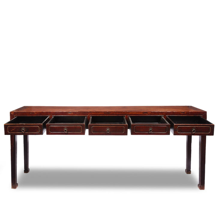 Open Draws Aubergine Lacquer Five Drawer Altar Table From Shanxi - 19thC | Indigo Antiques