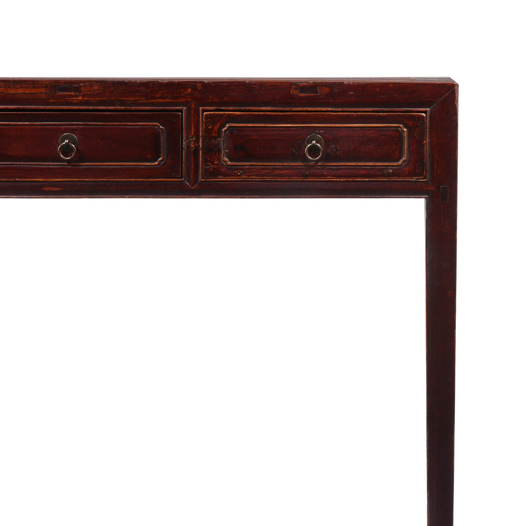 Corner Detail Of Aubergine Lacquer Five Drawer Altar Table From Shanxi - 19thC | Indigo Antiques