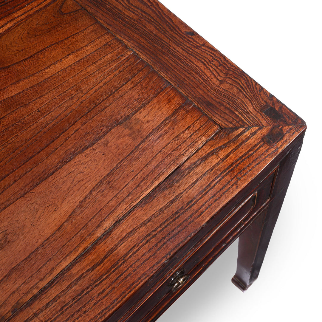 Surface Top Detail From Aubergine Lacquer Five Drawer Altar Table From Shanxi - 19thC | Indigo Antiques