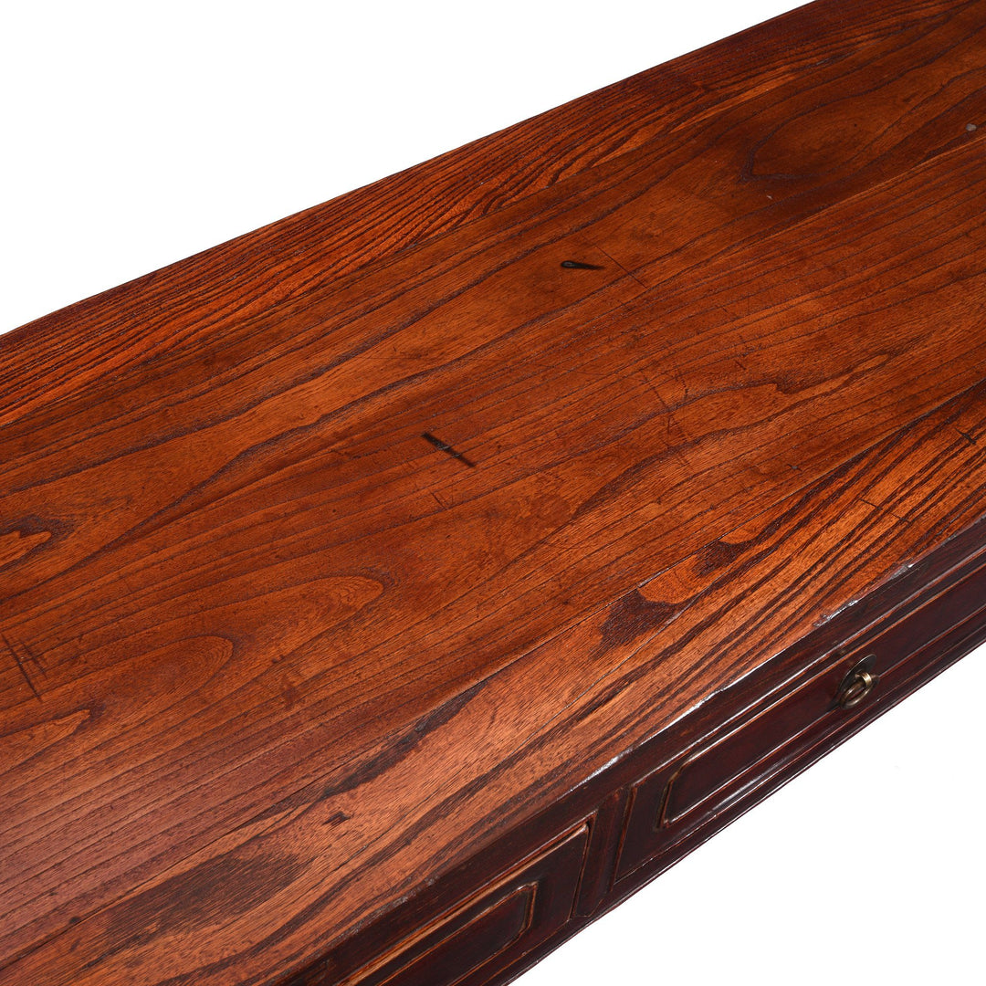 Surface Top Detail From Aubergine Lacquer Five Drawer Altar Table From Shanxi - 19thC | Indigo Antiques